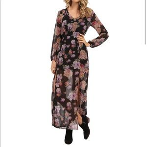 Mink pink maxi sheer floral dress (m slit)